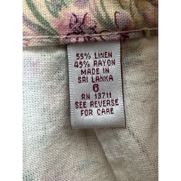 Vintage Cottagecore Floral Linen Mom Shorts 7 Inch Inseam High Rise Womens 6 - Picture 5 of 6